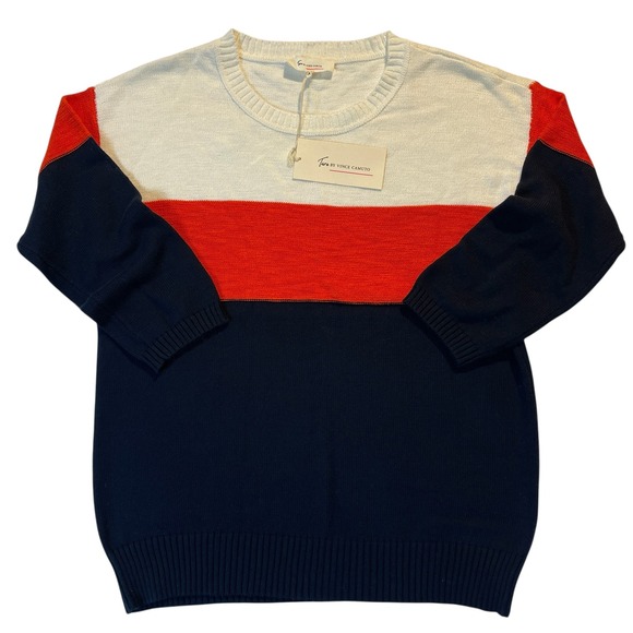 Two by Vince Camuto Womens Colorblock Tab Sleeve Sweater White Orange Navy sz MM - Picture 3 of 11